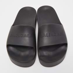 Pre Owned Balenciaga Black Rubber Slide Flats Size 40