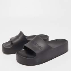Pre Owned Balenciaga Black Rubber Slide Flats Size 40