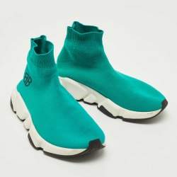 Balenciaga Turquoise Knit Fabric Speed Trainer Sneakers Size 35