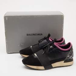 Balenciaga Black Leather, Fabric and Suede Race Runner Sneakers Size 38