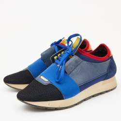 Balenciaga Multicolor Leather and Mesh Race Runner Sneakers Size 38