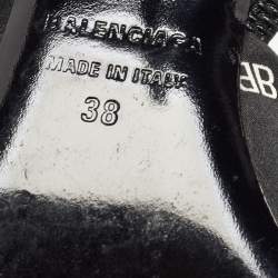 Pre Owned Balenciaga Black BB Logo Print Satin Bow Knife Slingback Pumps Size 38