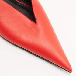 Pre Owned Balenciaga Red Leather Knife Pointed Toe Ankle Wrap Pumps Size 38