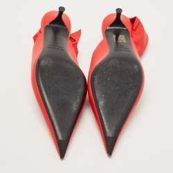 Pre Owned Balenciaga Red Leather Knife Pointed Toe Ankle Wrap Pumps Size 38