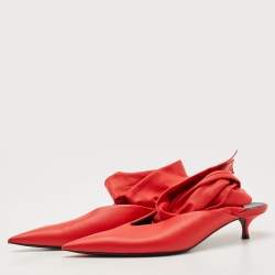 Pre Owned Balenciaga Red Leather Knife Pointed Toe Ankle Wrap Pumps Size 38