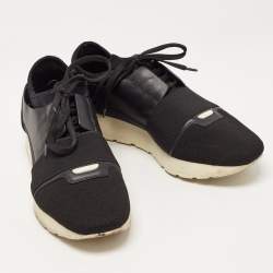 Balenciaga Black Leather and Mesh Race Runner Sneakers Size 39