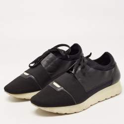 Balenciaga Black Leather and Mesh Race Runner Sneakers Size 39