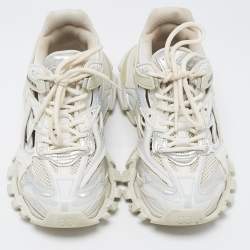 Pre Owned Balenciaga White/Grey Leather and Mesh Track Sneakers Size 37