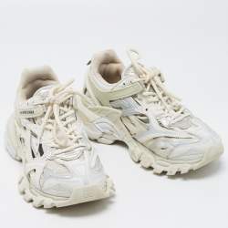Pre Owned Balenciaga White/Grey Leather and Mesh Track Sneakers Size 37