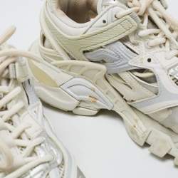 Pre Owned Balenciaga White/Grey Leather and Mesh Track Sneakers Size 37