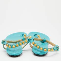 Pre Owned Balenciaga Papete Leather Arena Thong Flat Sandals Size 39.5