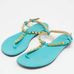 Pre Owned Balenciaga Papete Leather Arena Thong Flat Sandals Size 39.5