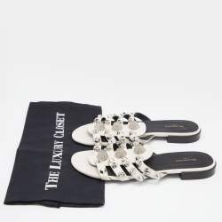 Balenciaga White Leather Arena Studded Strappy Flat Sandals Size 37