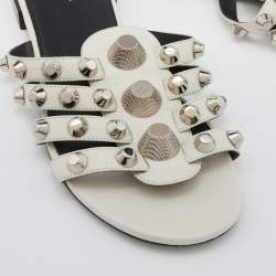 Balenciaga White Leather Arena Studded Strappy Flat Sandals Size 37