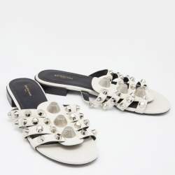 Balenciaga White Leather Arena Studded Strappy Flat Sandals Size 37