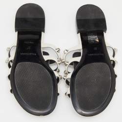 Balenciaga White Leather Arena Studded Strappy Flat Sandals Size 37