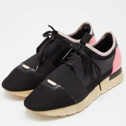 Balenciaga Black Leather and Mesh Race Runner Low Top Sneakers Size 39