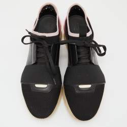 Balenciaga Black Leather and Mesh Race Runner Low Top Sneakers Size 39