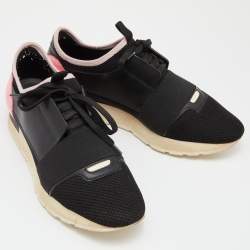 Balenciaga Black Leather and Mesh Race Runner Low Top Sneakers Size 39