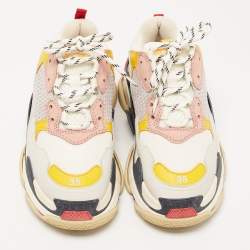 Pre Owned Balenciaga Multicolor Leather and Mesh Triple S Sneakers Size 38