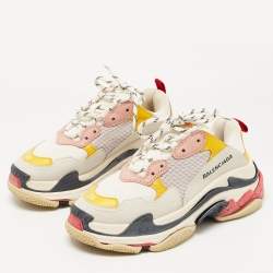Pre Owned Balenciaga Multicolor Leather and Mesh Triple S Sneakers Size 38