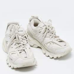 Pre Owned Balenciaga White Leather and Mesh Track Sneakers Size 38