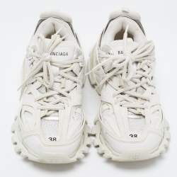 Pre Owned Balenciaga White Leather and Mesh Track Sneakers Size 38