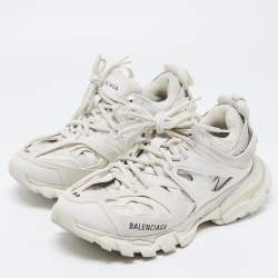 Pre Owned Balenciaga White Leather and Mesh Track Sneakers Size 38