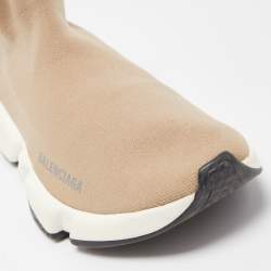 مملوكة مسبقًا Balenciaga Light Brown Knit Fabric Speed Trainer Sneakers Size 39
