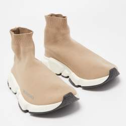 مملوكة مسبقًا Balenciaga Light Brown Knit Fabric Speed Trainer Sneakers Size 39