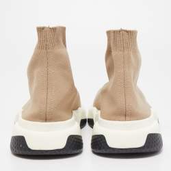 مملوكة مسبقًا Balenciaga Light Brown Knit Fabric Speed Trainer Sneakers Size 39