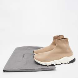 مملوكة مسبقًا Balenciaga Light Brown Knit Fabric Speed Trainer Sneakers Size 39