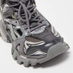Pre Owned Balenciaga Grey/White Leather and Mesh Track 2 Low Top Sneakers Size 37