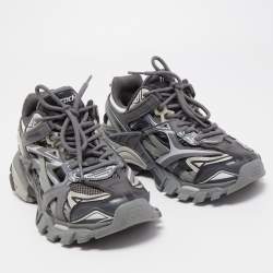 Pre Owned Balenciaga Grey/White Leather and Mesh Track 2 Low Top Sneakers Size 37