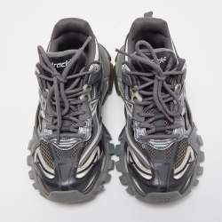 Pre Owned Balenciaga Grey/White Leather and Mesh Track 2 Low Top Sneakers Size 37
