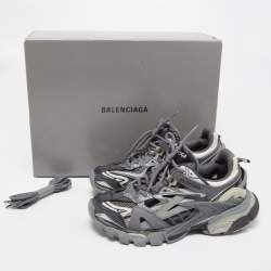 Pre Owned Balenciaga Grey/White Leather and Mesh Track 2 Low Top Sneakers Size 37