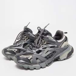 Pre Owned Balenciaga Grey/White Leather and Mesh Track 2 Low Top Sneakers Size 37
