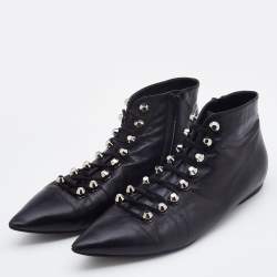 Pre Owned Balenciaga Black Leather Pointed Toe Ankle Boots Size 38.5
