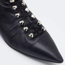 Pre Owned Balenciaga Black Leather Pointed Toe Ankle Boots Size 38.5