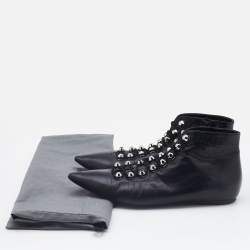 Pre Owned Balenciaga Black Leather Pointed Toe Ankle Boots Size 38.5