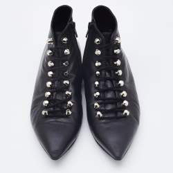 Pre Owned Balenciaga Black Leather Pointed Toe Ankle Boots Size 38.5