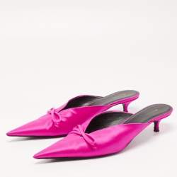 Pre Owned Balenciaga Pink Satin Bow Knife Mules Size 40