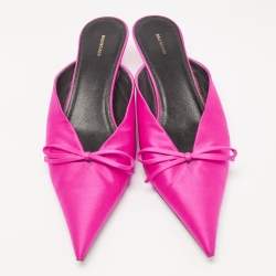 Pre Owned Balenciaga Pink Satin Bow Knife Mules Size 40