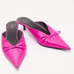 Pre Owned Balenciaga Pink Satin Bow Knife Mules Size 40
