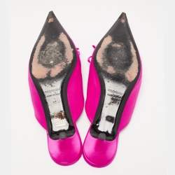 Pre Owned Balenciaga Pink Satin Bow Knife Mules Size 40