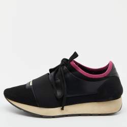 Balenciaga Black Leather and Mesh Race Runner Sneakers Size 39
