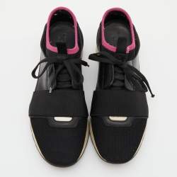 Balenciaga Black Leather and Mesh Race Runner Sneakers Size 39