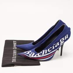 Pre Owned Balenciaga Blue Fabric and Leather Knife Pumps Size 39