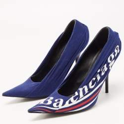 Pre Owned Balenciaga Blue Fabric and Leather Knife Pumps Size 39