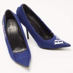 Pre Owned Balenciaga Blue Fabric and Leather Knife Pumps Size 39